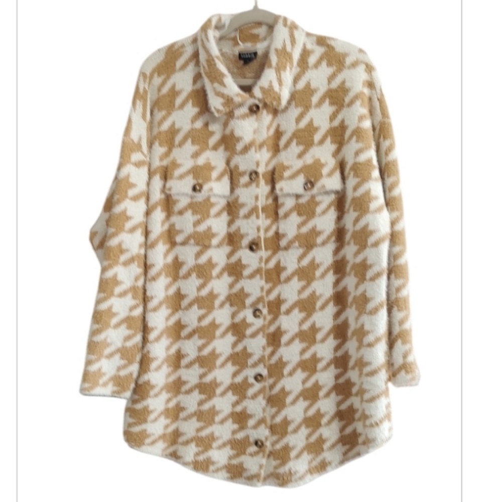 Torrid Ice Coffee Houndstooth Eyelash Shacket Size 2X